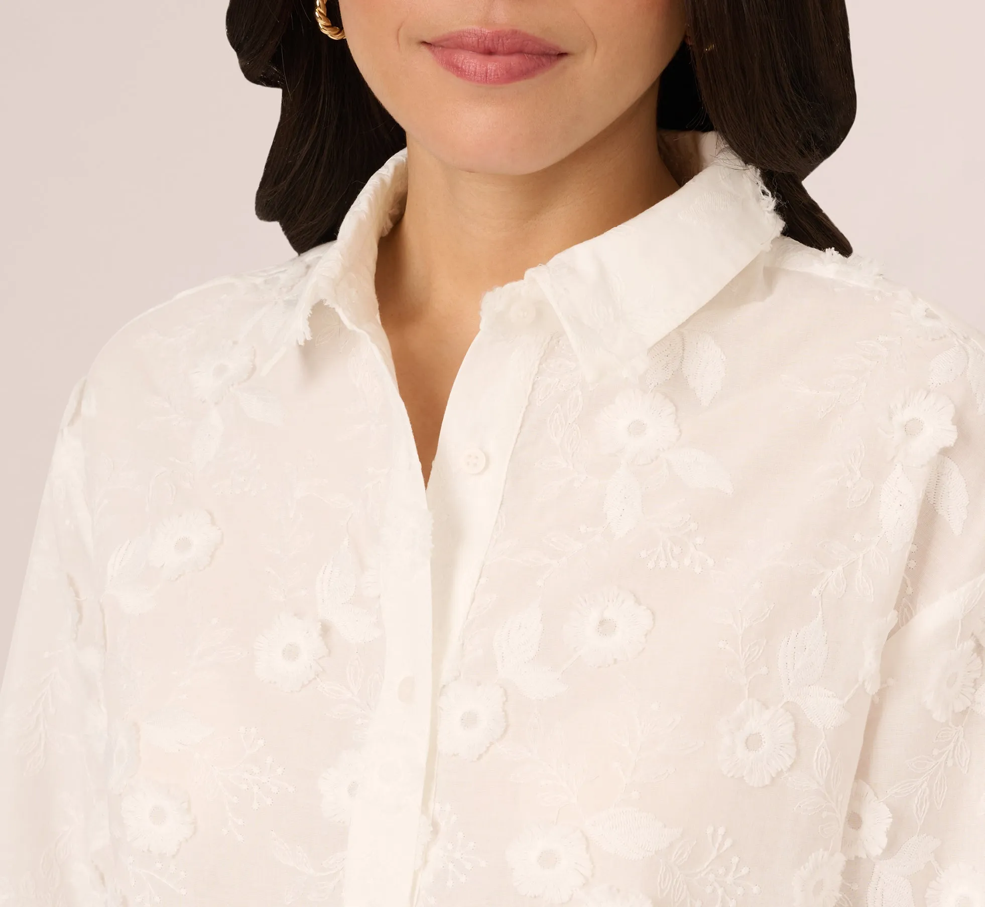 Sheer Cotton Floral Button Front Blouse In White sold by Adrianna Papell product image thumbnail 4