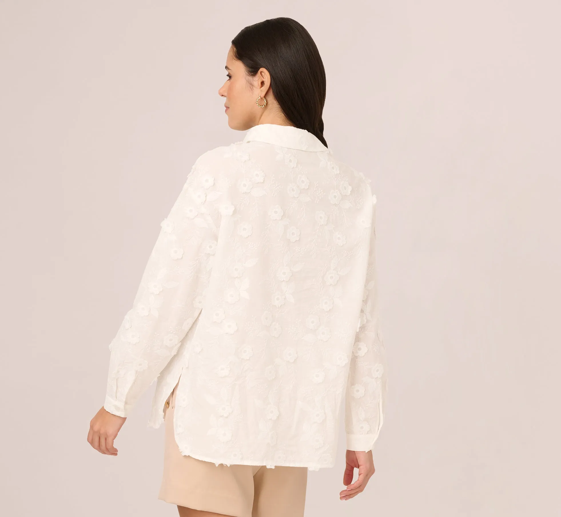 Sheer Cotton Floral Button Front Blouse In White sold by Adrianna Papell product image thumbnail 5