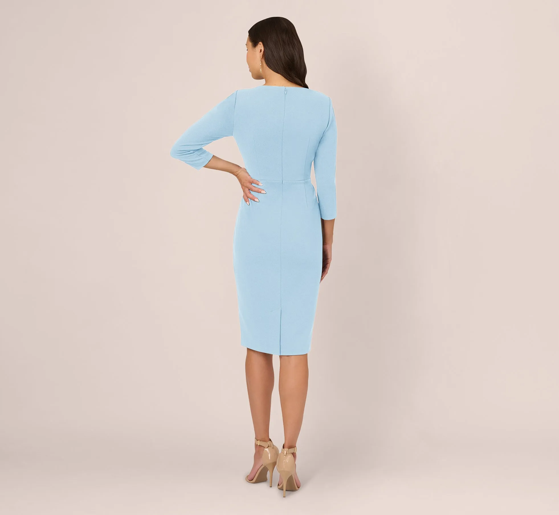 Three Quarter Sleeve Pleated Midi Dress With Tie Waist In Blue Mist sold by Adrianna Papell product image thumbnail 4