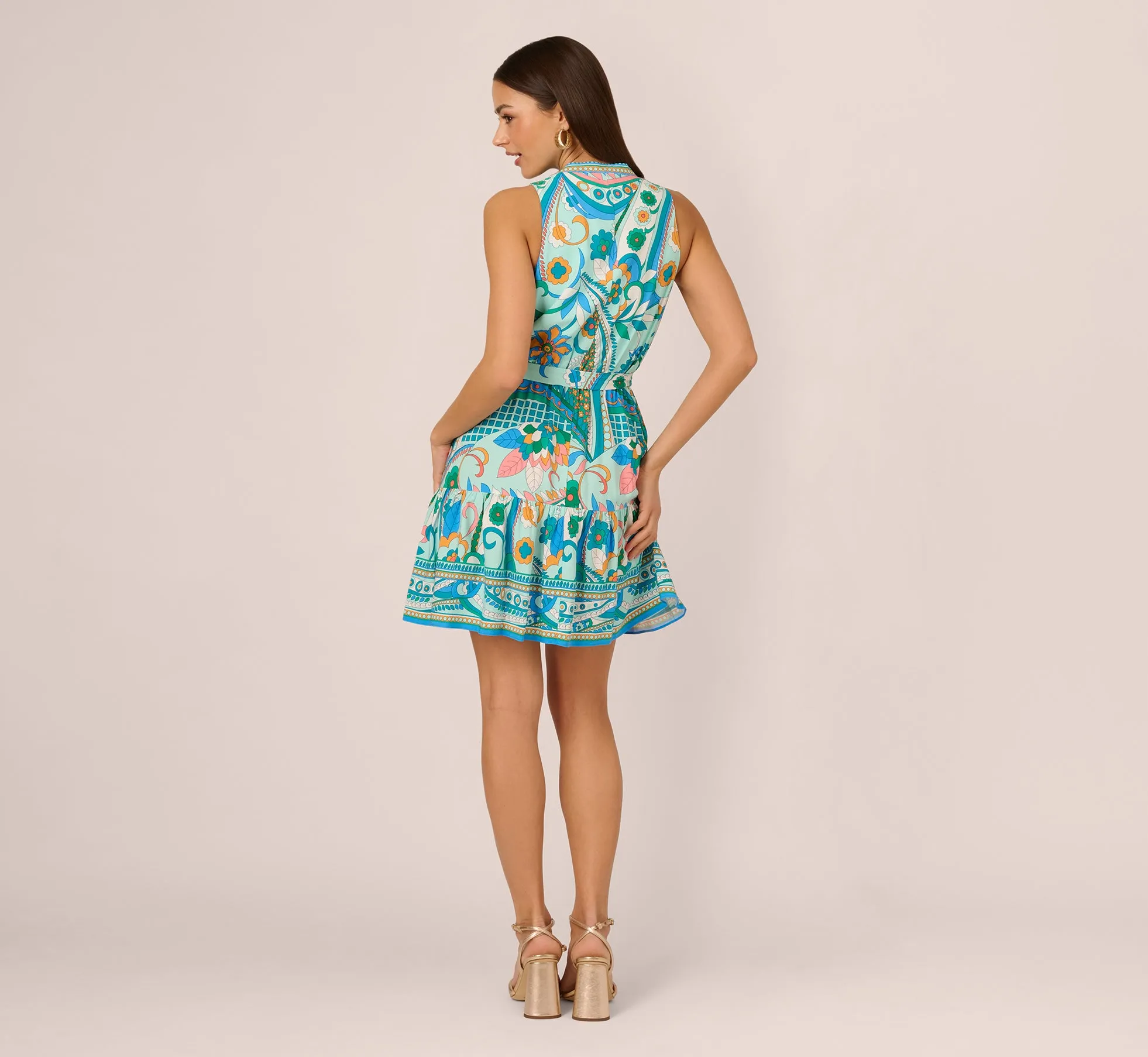 Sleeveless Retro Printed Short Sundress In Mint Multi sold by Adrianna Papell product image thumbnail 4