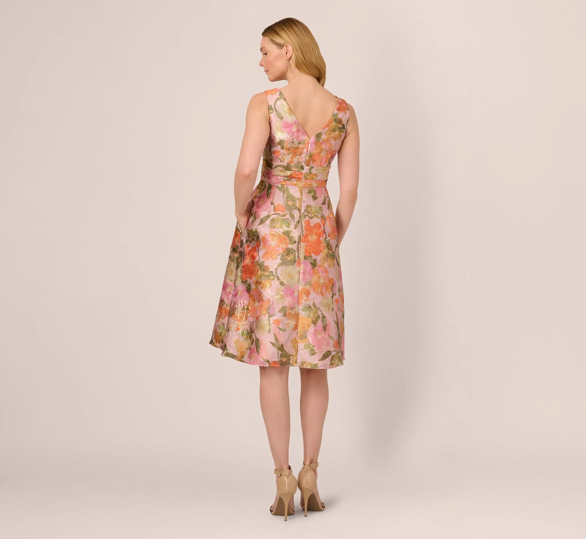 Metallic Floral Jacquard Midi Dress In Yellow Orange Multi sold by Adrianna Papell product image thumbnail 5