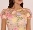 Floral Embroidered Flounce Dress With Sheer Short Sleeves In Nude Multi sold by Adrianna Papell