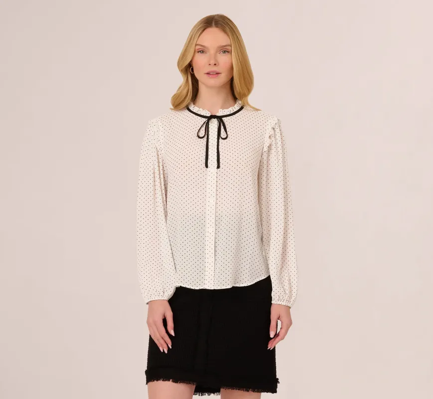 Bishop Sleeve Polka Dot Tie Neck Blouse In Ivory Miniature Dot sold by Adrianna Papell