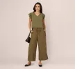 Ruffle Sleeve V Neck Satin Top In Olivine sold by Adrianna Papell