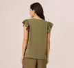 Ruffle Sleeve V Neck Satin Top In Olivine sold by Adrianna Papell