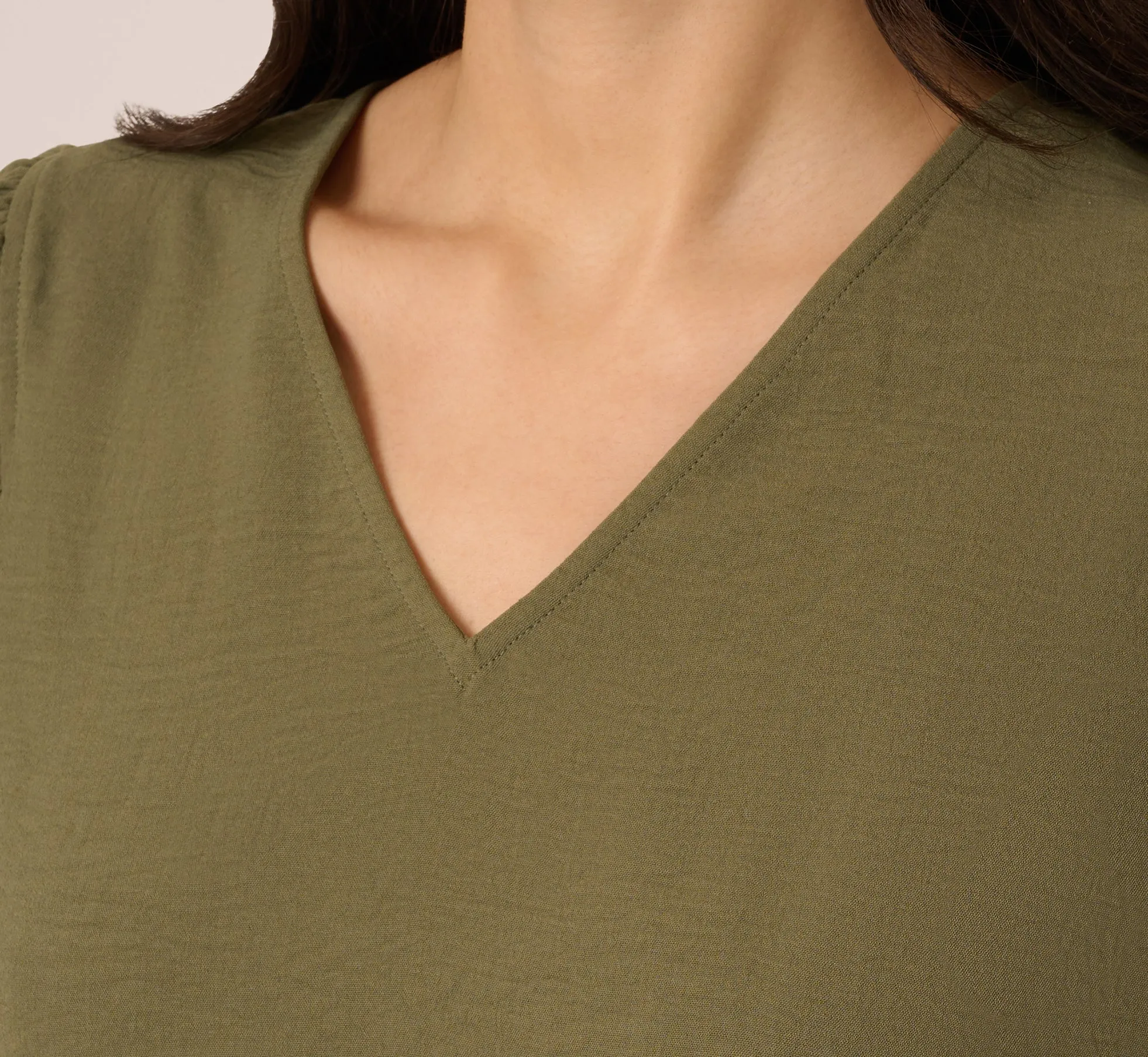 Ruffle Sleeve V Neck Satin Top In Olivine sold by Adrianna Papell product image thumbnail 4