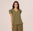 Ruffle Sleeve V Neck Satin Top In Olivine sold by Adrianna Papell
