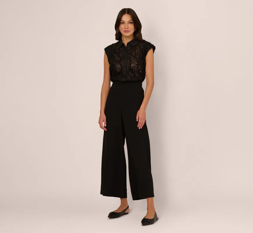 Wide Leg Airflow Pant And Sheer Soutache Vest Set In Black sold by Adrianna Papell