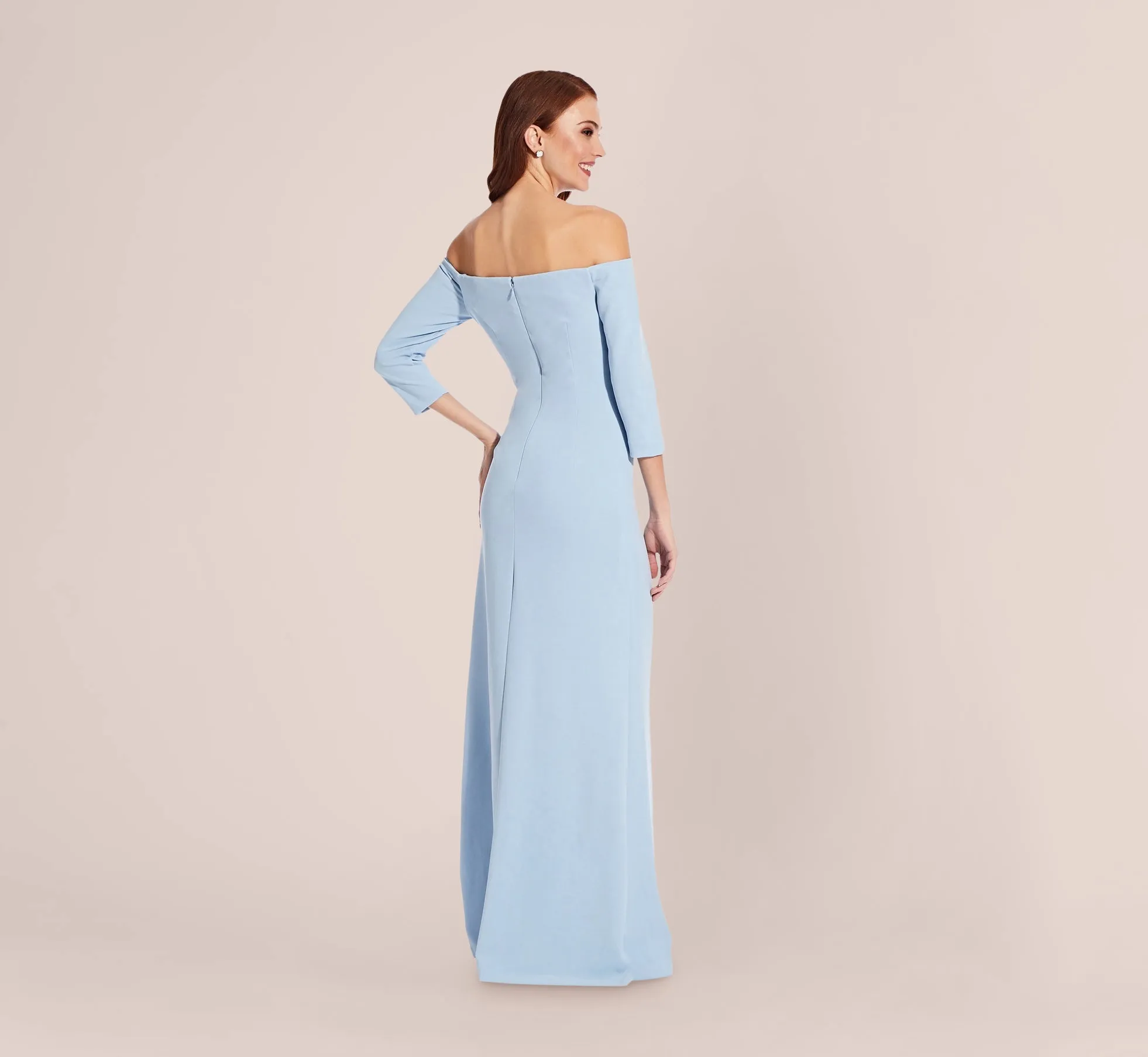 Off The Shoulder Dress With Cascading Ruffle Detail In Blue Mist sold by Adrianna Papell product image thumbnail 2