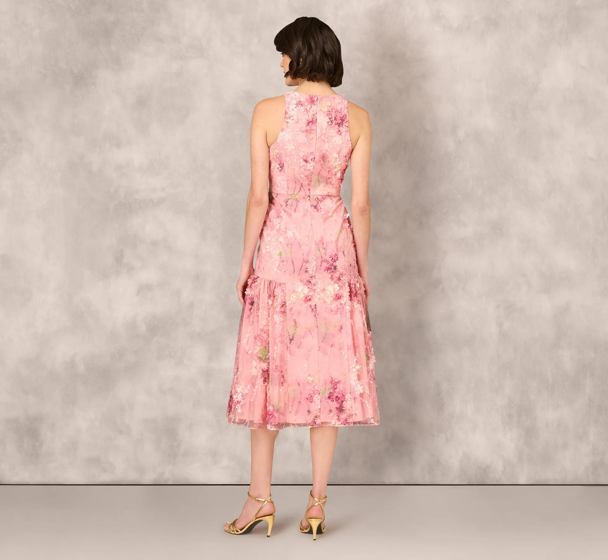 Sleeveless Embroidered Side Flounce Midi Dress In Pink Multi sold by Adrianna Papell product image thumbnail 5