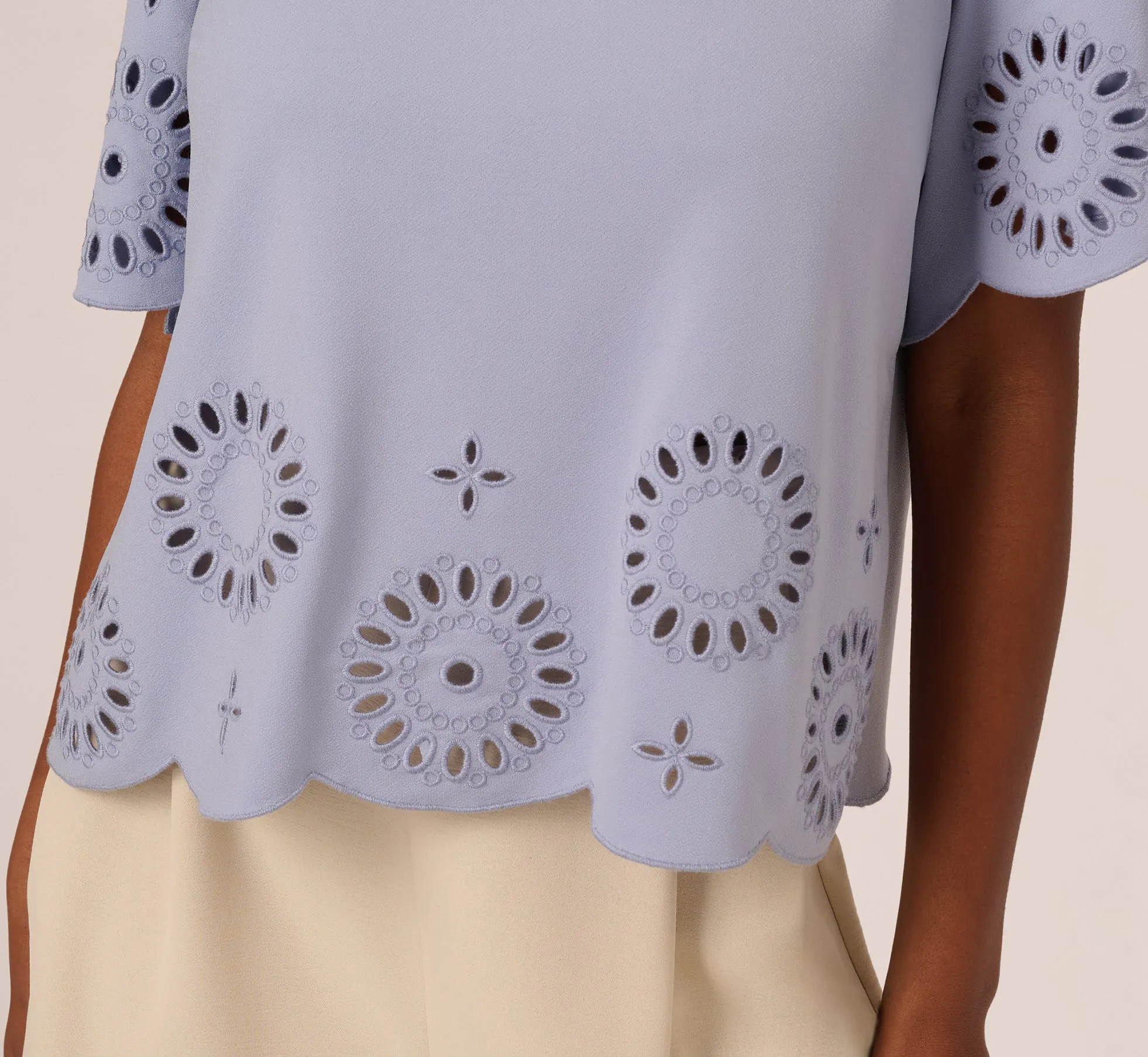 Short Sleeve Keyhole Eyelet Top In Eventide sold by Adrianna Papell product image thumbnail 4