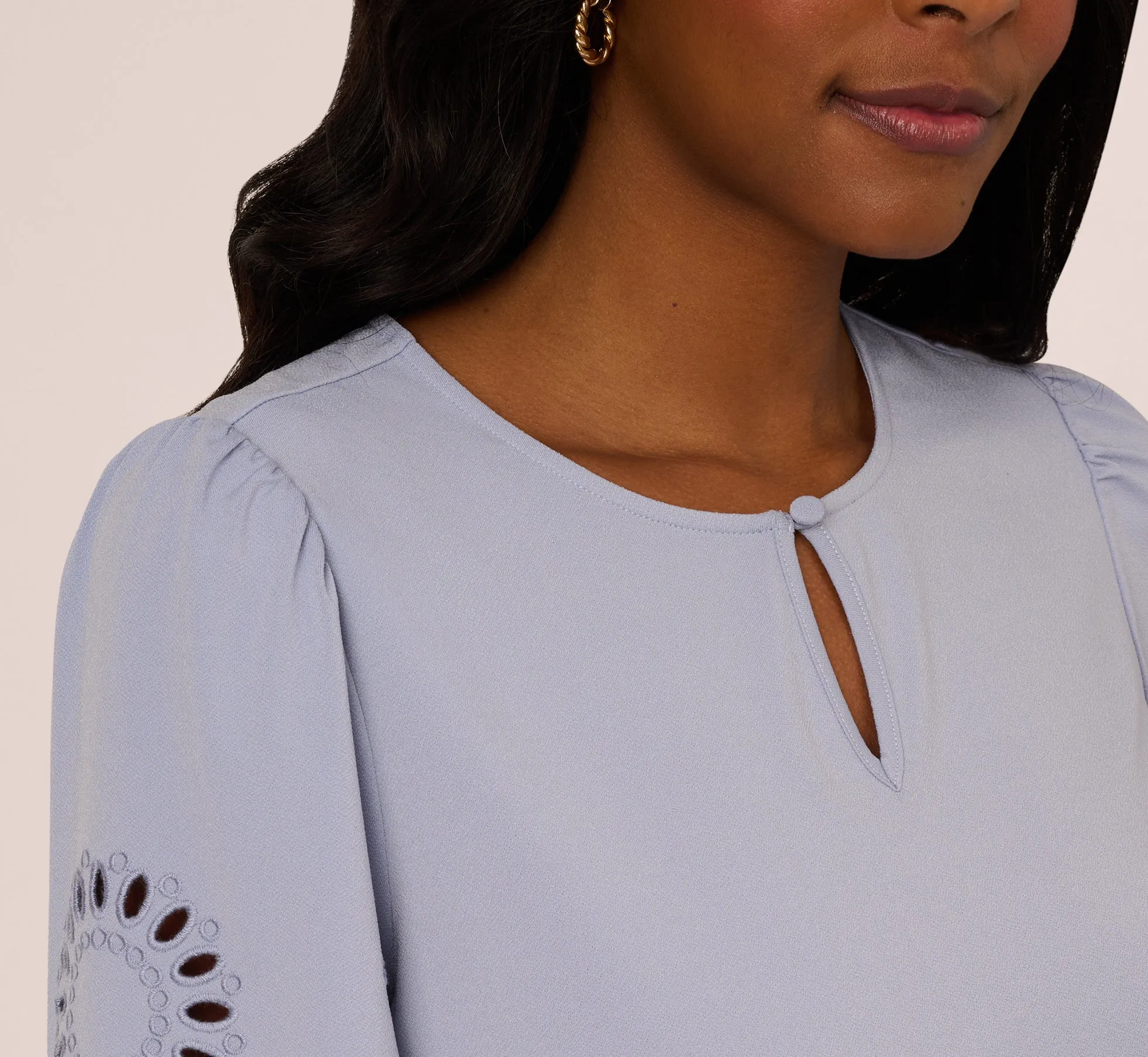 Short Sleeve Keyhole Eyelet Top In Eventide sold by Adrianna Papell product image thumbnail 3