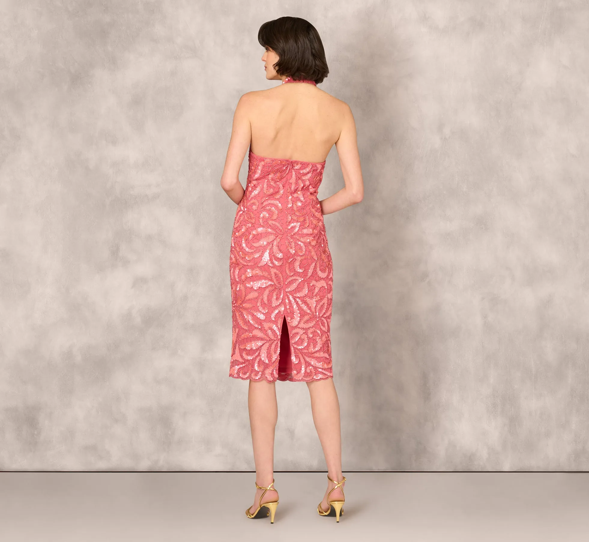 Beaded Halter Midi Sheath Dress In Summer Rose sold by Adrianna Papell product image thumbnail 5