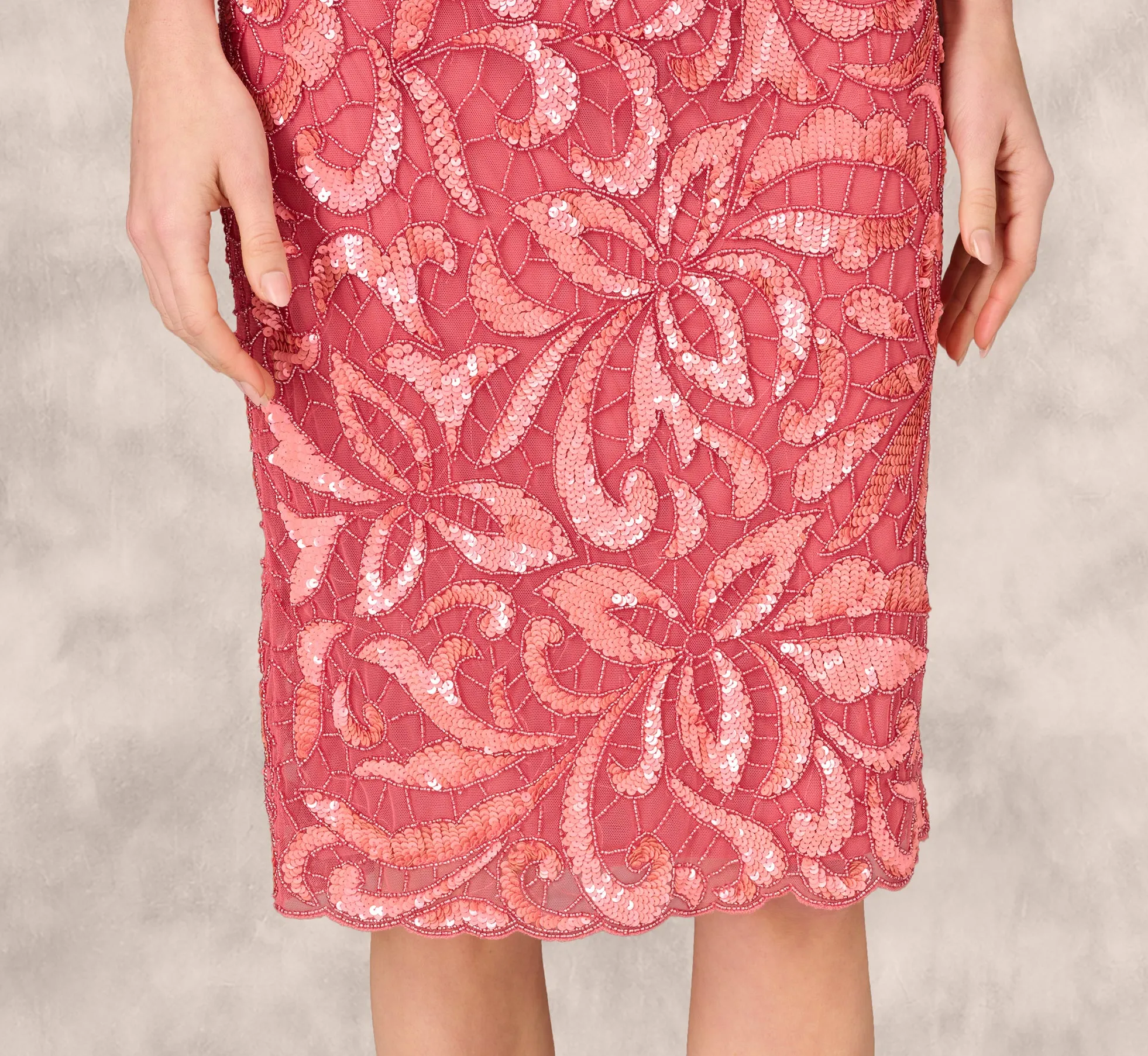 Beaded Halter Midi Sheath Dress In Summer Rose sold by Adrianna Papell product image thumbnail 4