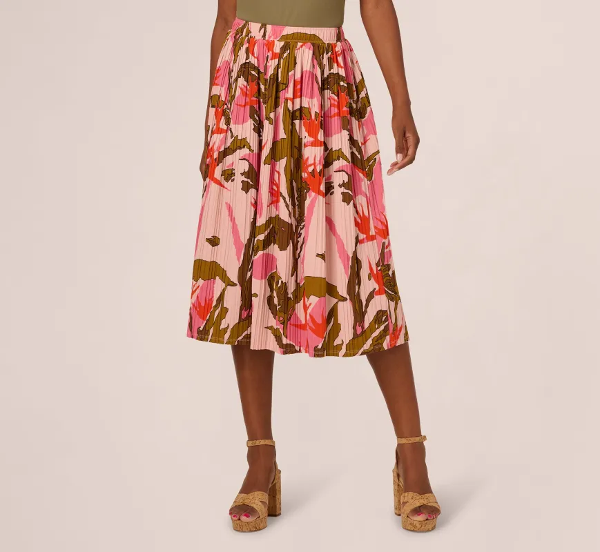 Micropleated Printed A Line Midi Skirt In Pale Mauve Botanic Flora sold by Adrianna Papell