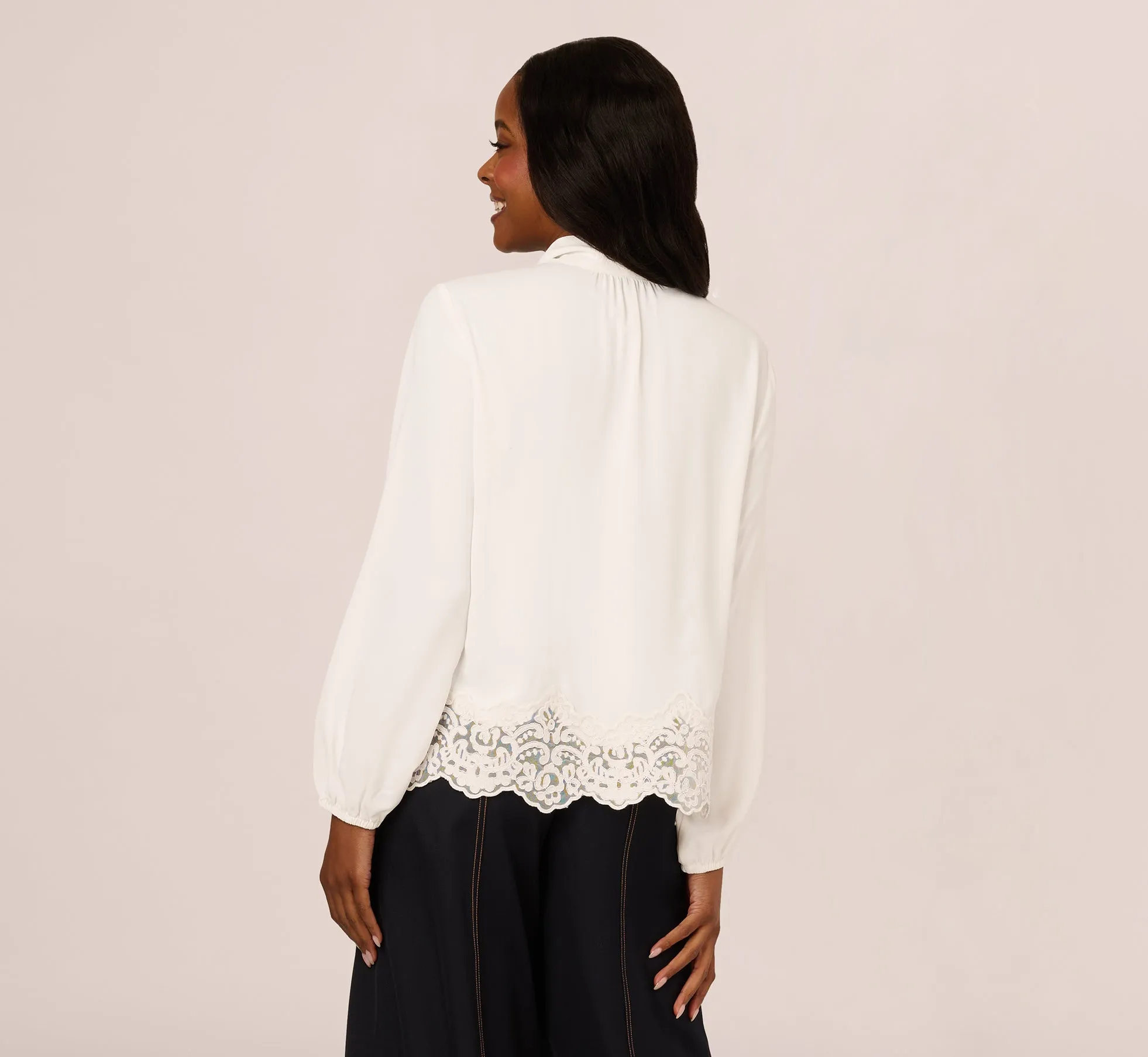Lace Hem Tie Neck Blouse In Ivory sold by Adrianna Papell product image thumbnail 5