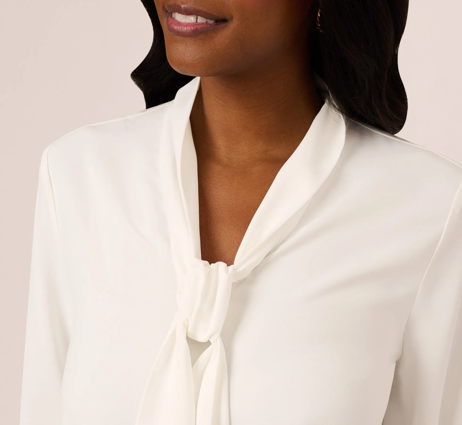 Lace Hem Tie Neck Blouse In Ivory sold by Adrianna Papell product image thumbnail 3