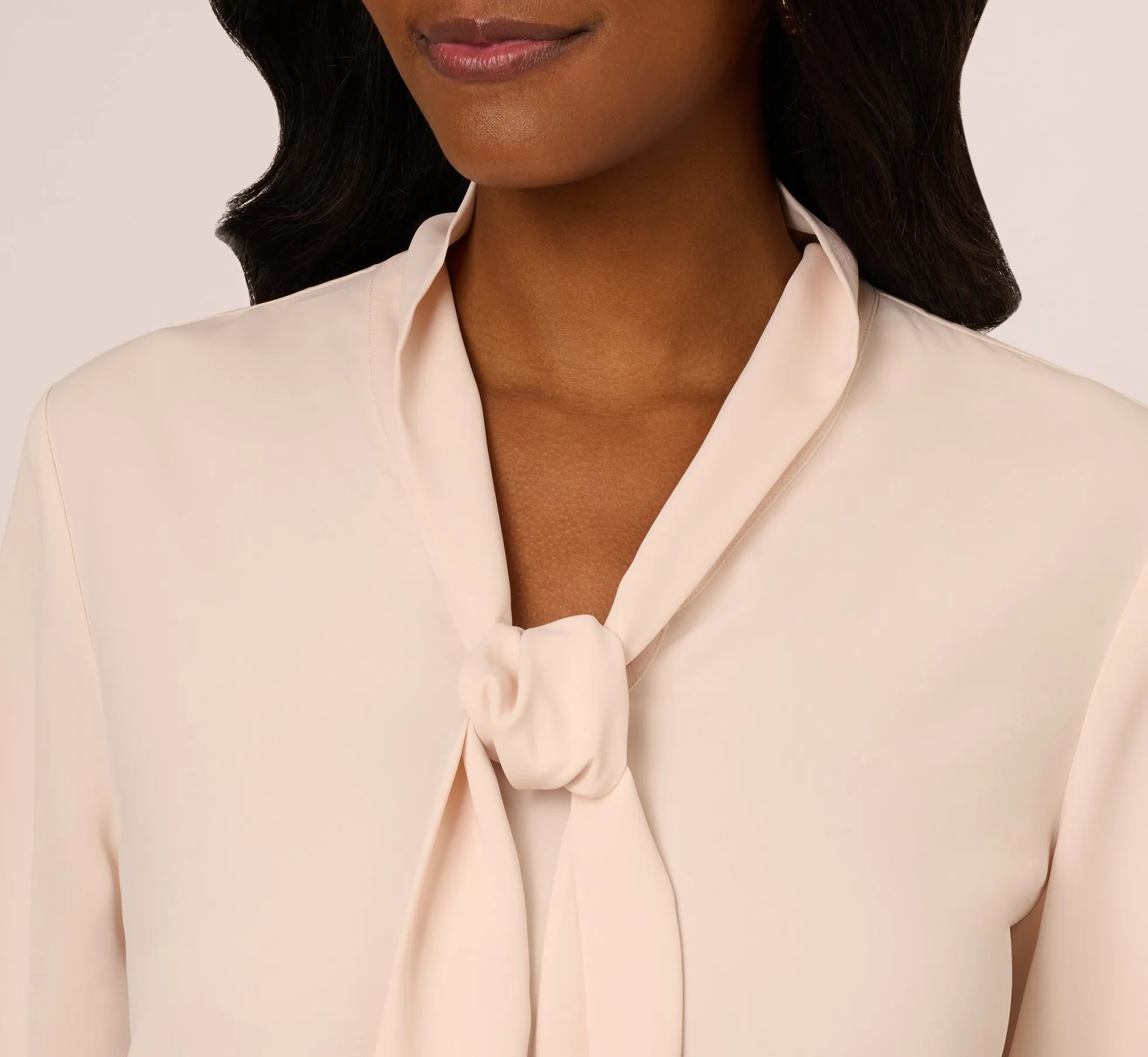 Lace Hem Tie Neck Blouse In Powder Blush sold by Adrianna Papell product image thumbnail 3