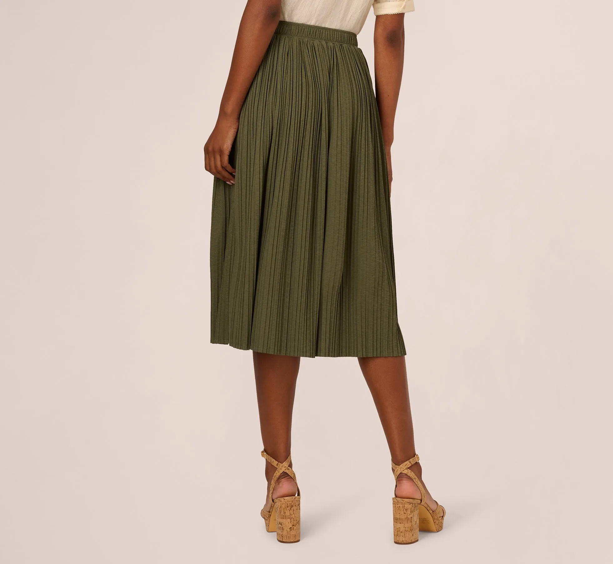 Micropleated Printed A Line Midi Skirt In Olivine sold by Adrianna Papell product image thumbnail 5