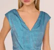 Foil Blouson Midi Dress With Faux Wrap Skirt In Ocean Dream sold by Adrianna Papell