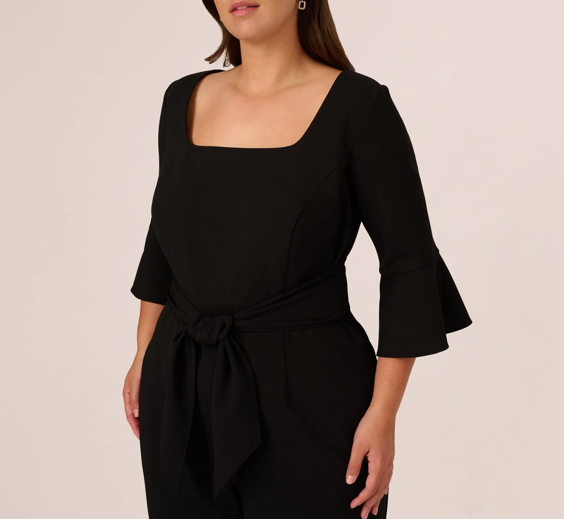 Plus Size Knit Crepe Wide Leg Jumpsuit With Bell Sleeves In Black sold by Adrianna Papell product image thumbnail 3