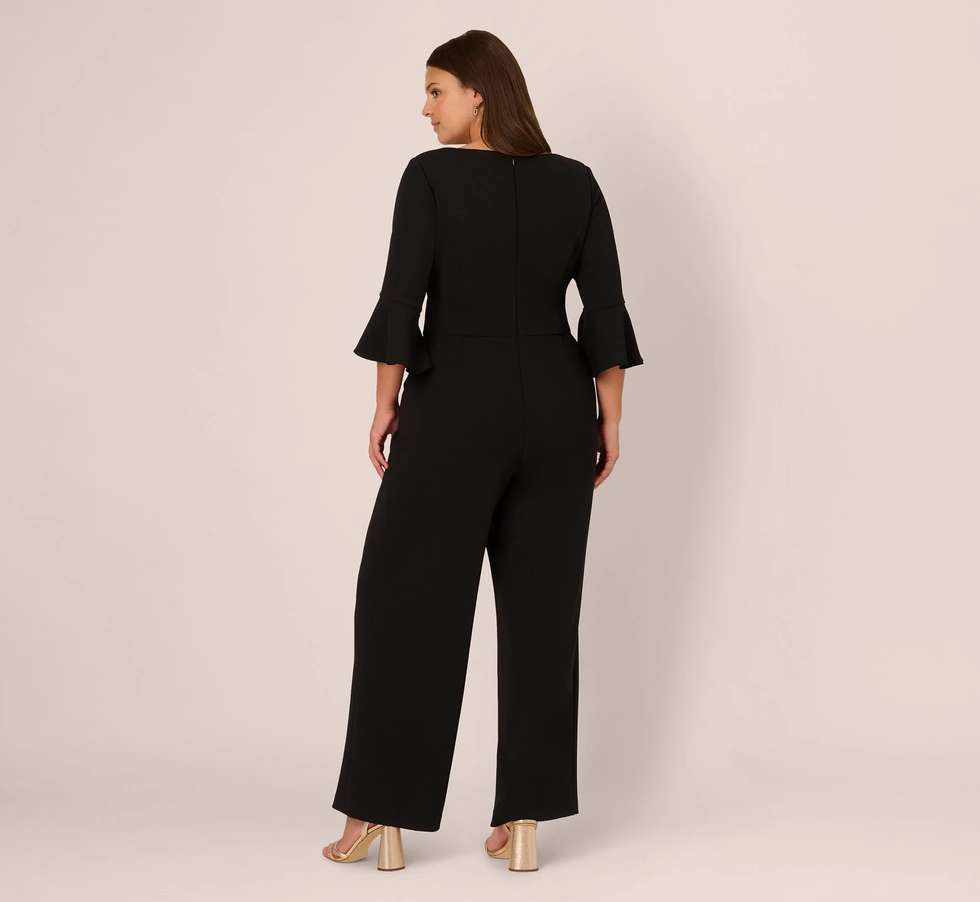 Plus Size Knit Crepe Wide Leg Jumpsuit With Bell Sleeves In Black sold by Adrianna Papell product image thumbnail 5
