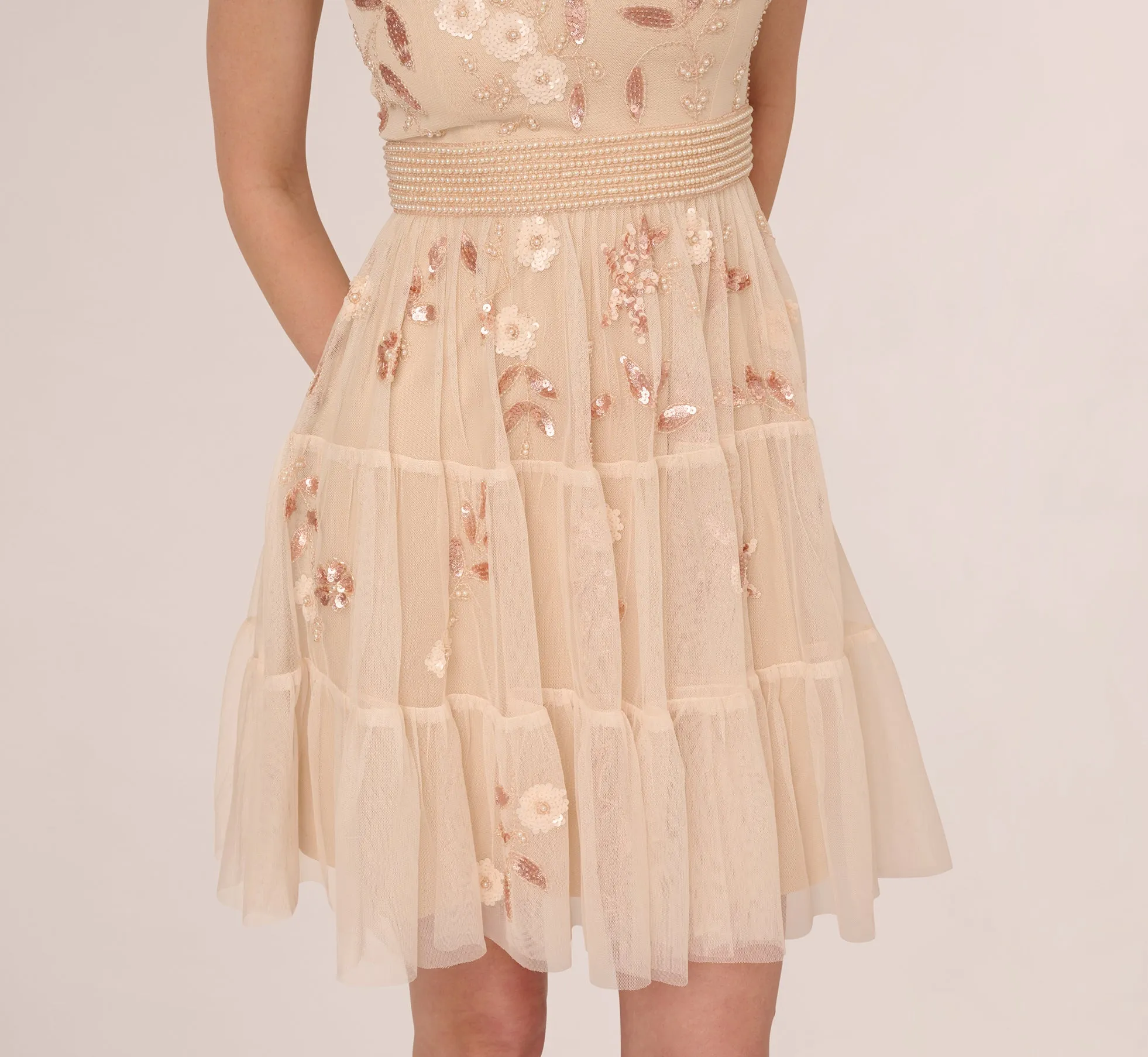 Cap Sleeve Pearly Sequin Cocktail Dress In Pale Pink sold by Adrianna Papell product image thumbnail 4