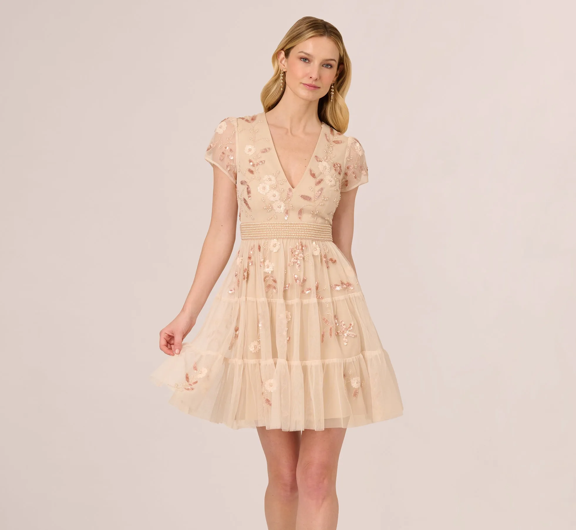 Cap Sleeve Pearly Sequin Cocktail Dress In Pale Pink sold by Adrianna Papell