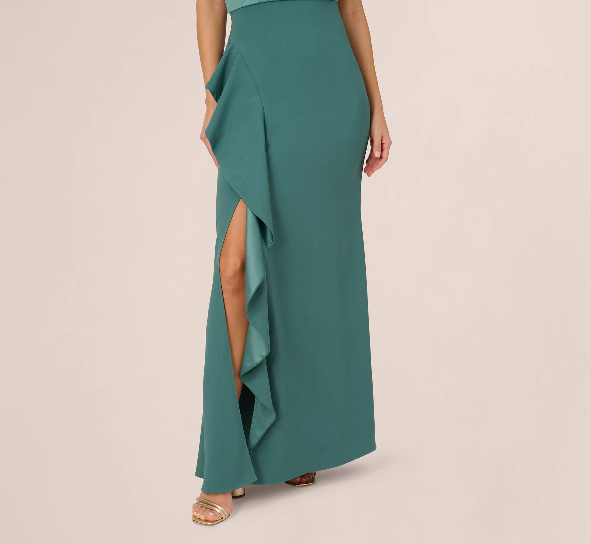 One-Shoulder Long Satin Crepe Mermaid Gown In Green Slate sold by Adrianna Papell product image thumbnail 3