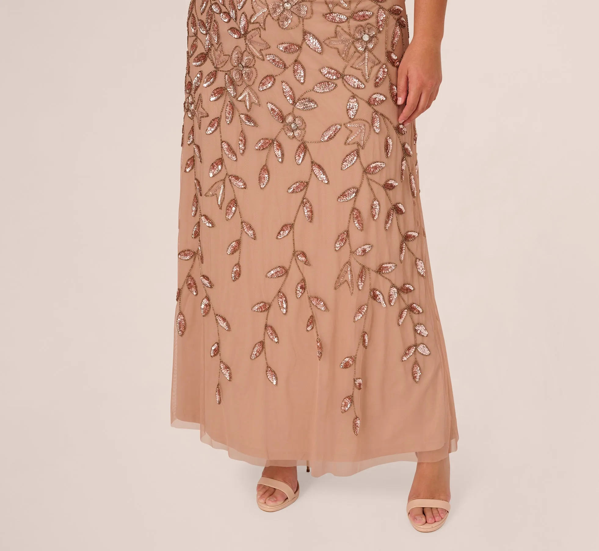 Plus Size Blouson Short Sleeve Beaded Long Dress In Rose Gold sold by Adrianna Papell product image thumbnail 4