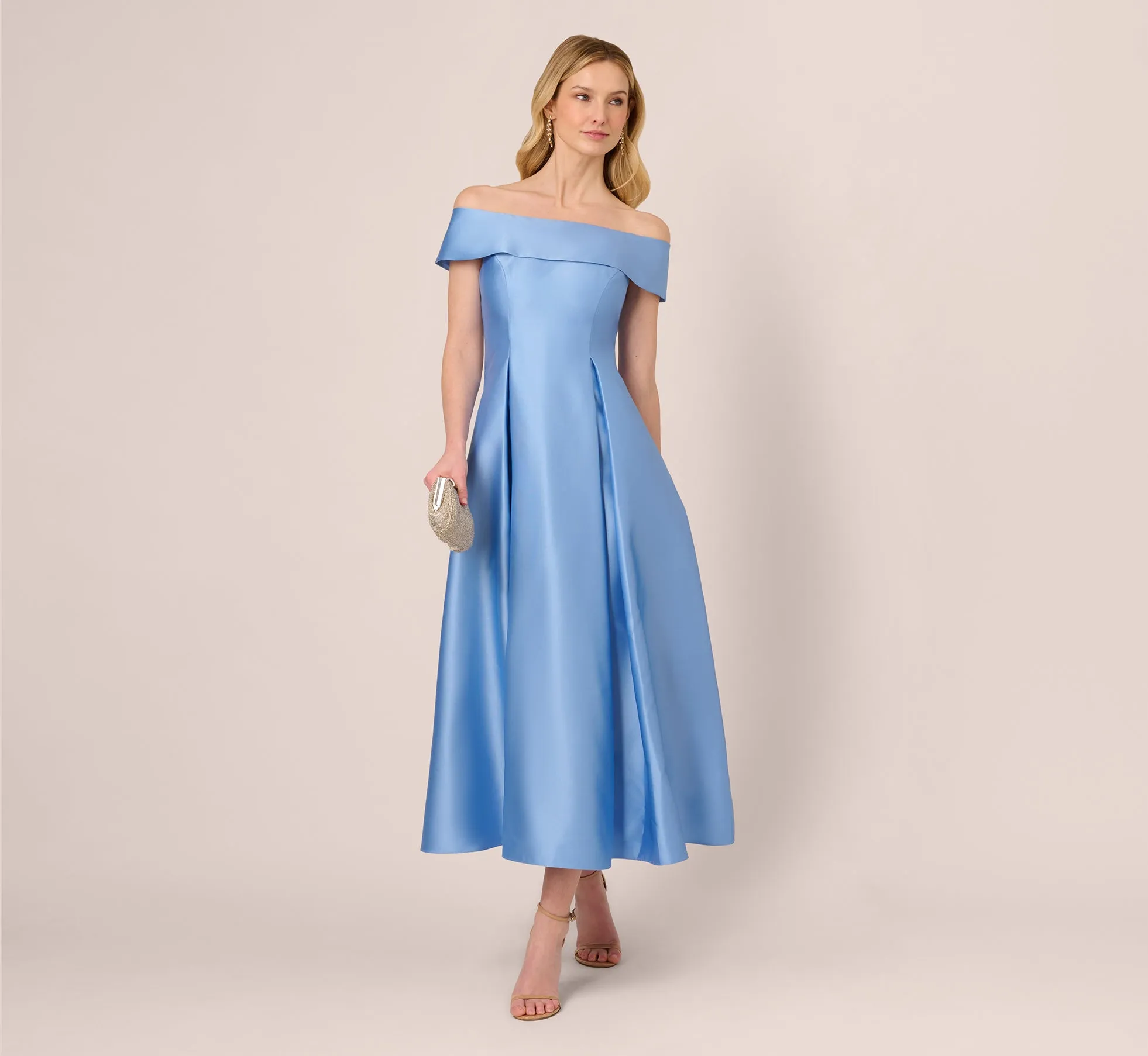 Off Shoulder Mikado Fit And Flare Midi Dress In Bluebell sold by Adrianna Papell product image thumbnail 2
