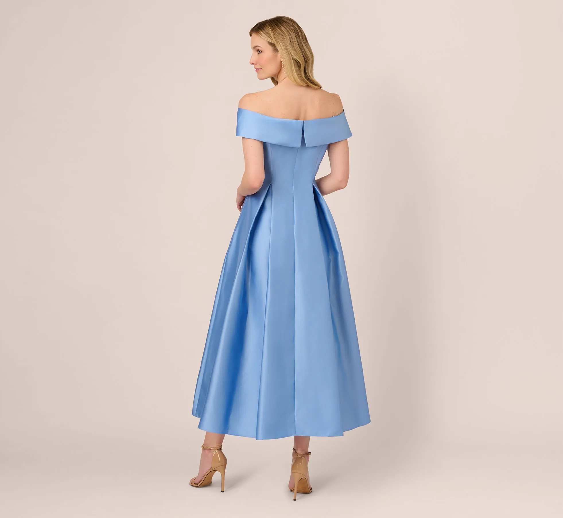 Off Shoulder Mikado Fit And Flare Midi Dress In Bluebell sold by Adrianna Papell product image thumbnail 5