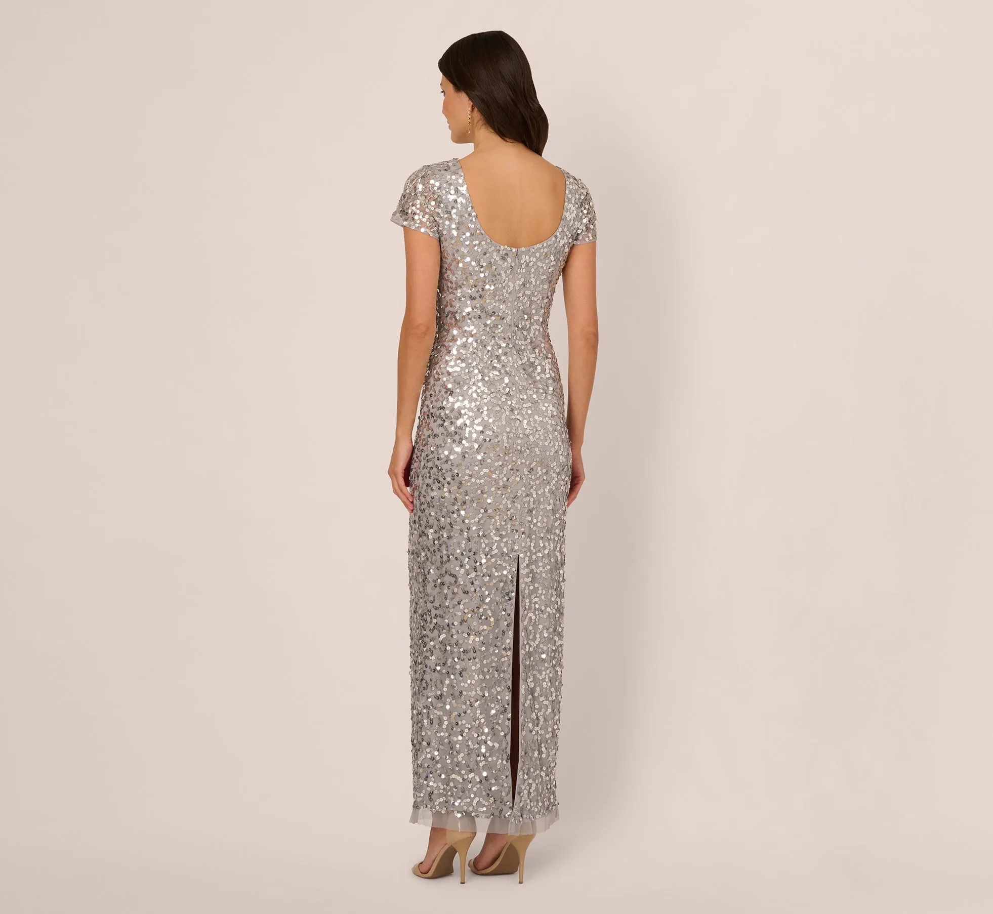 Short Sleeve Bead And Sequin Gown In Silver Mist sold by Adrianna Papell product image thumbnail 5