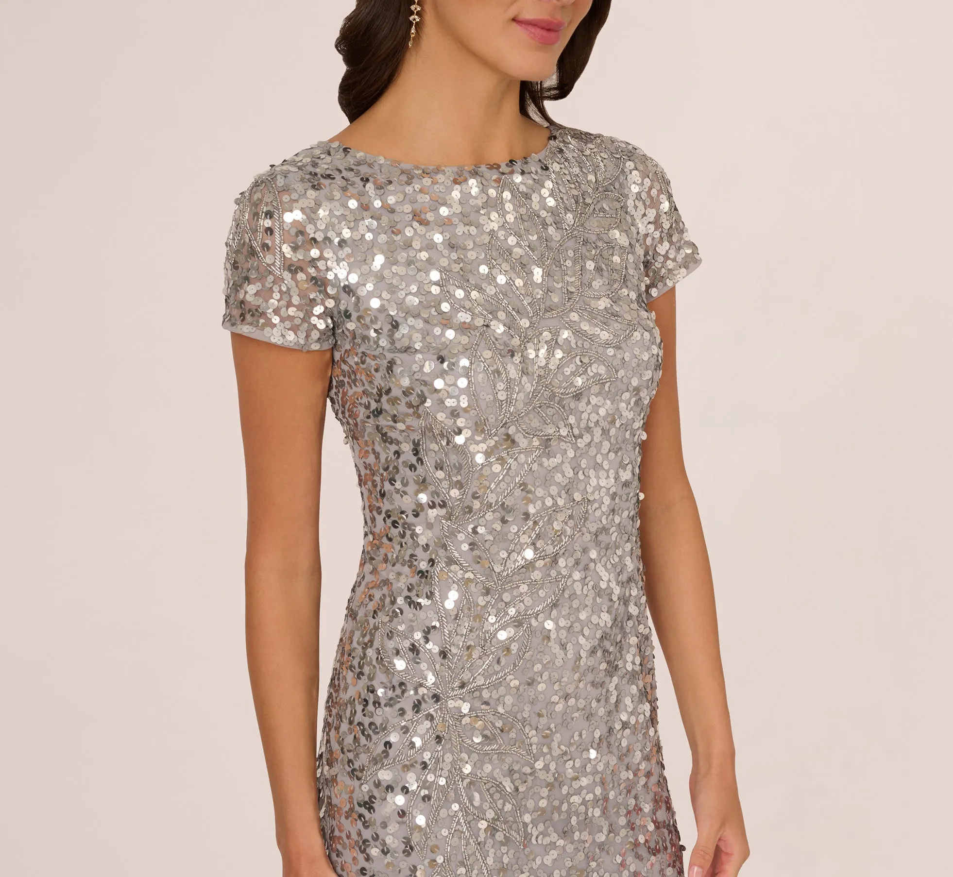 Short Sleeve Bead And Sequin Gown In Silver Mist sold by Adrianna Papell product image thumbnail 3