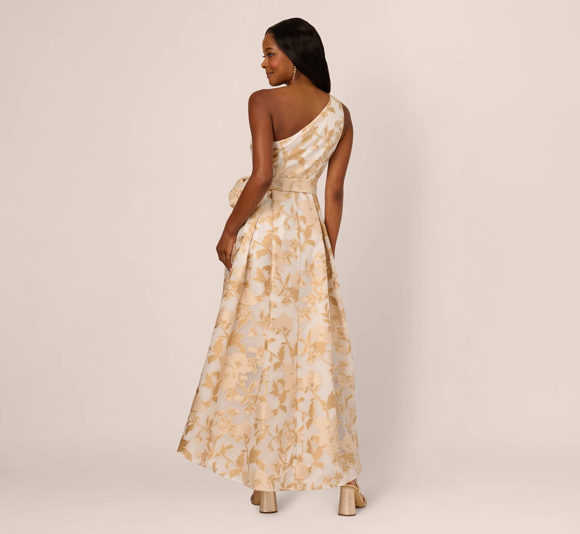 One Shoulder Organza Jacquard High Low Gown In Champagne Ivory sold by Adrianna Papell product image thumbnail 5