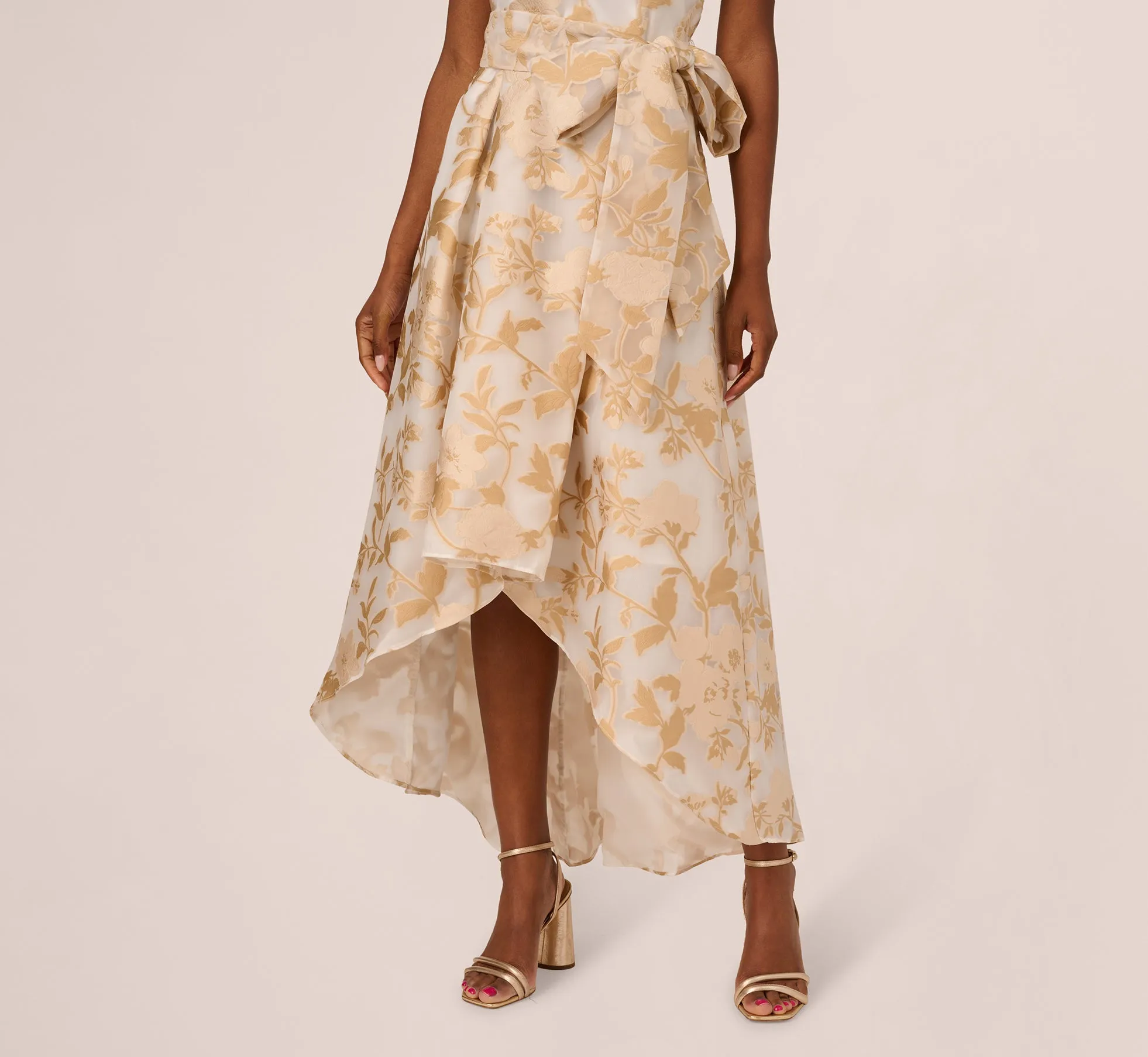 One Shoulder Organza Jacquard High Low Gown In Champagne Ivory sold by Adrianna Papell product image thumbnail 3