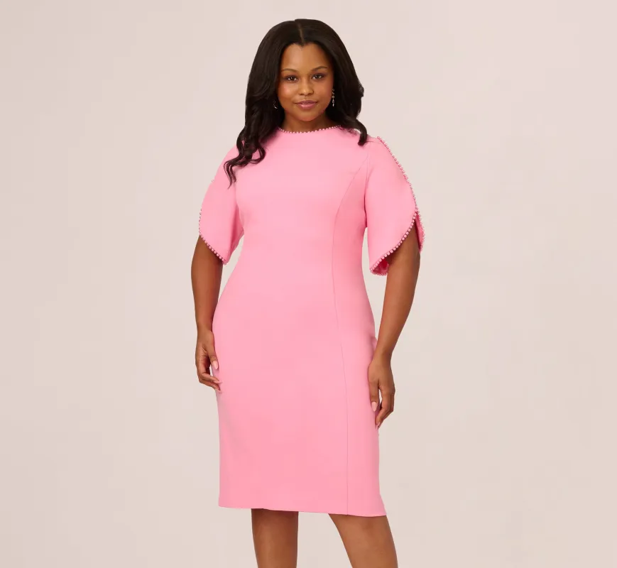 Plus Size Crepe Midi Length Sheath Dress With Pearl Trimmed Sleeves In Cherry Blossom sold by Adrianna Papell