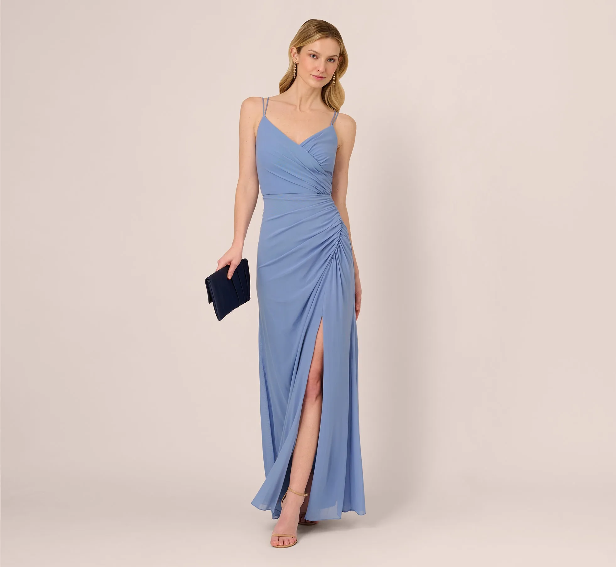 Sleeveless Mesh Gathered And Draped Gown In French Blue sold by Adrianna Papell product image thumbnail 2
