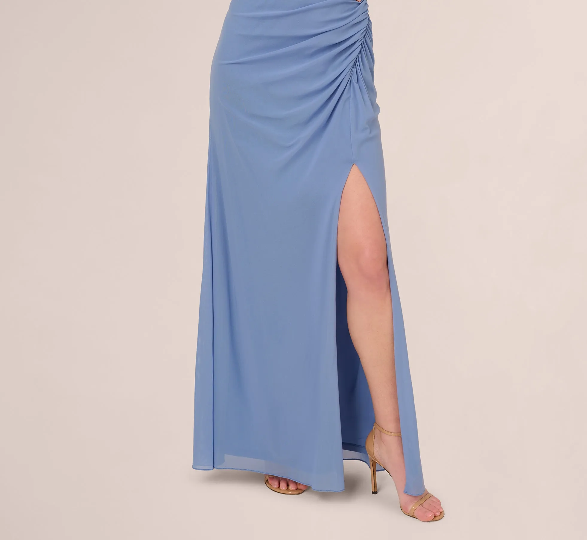 Sleeveless Mesh Gathered And Draped Gown In French Blue sold by Adrianna Papell product image thumbnail 3