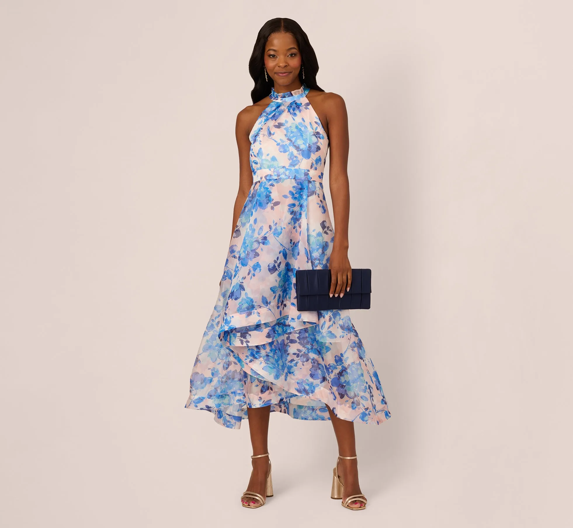 Sleeveless Floral Organza High Low Dress In Blush Blue Multi sold by Adrianna Papell product image thumbnail 2