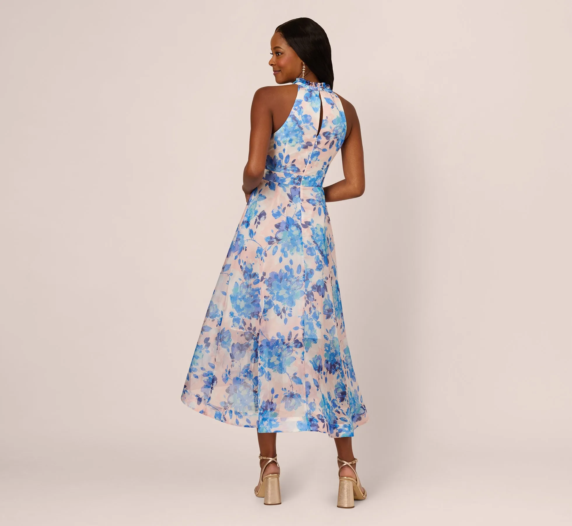 Sleeveless Floral Organza High Low Dress In Blush Blue Multi sold by Adrianna Papell product image thumbnail 5