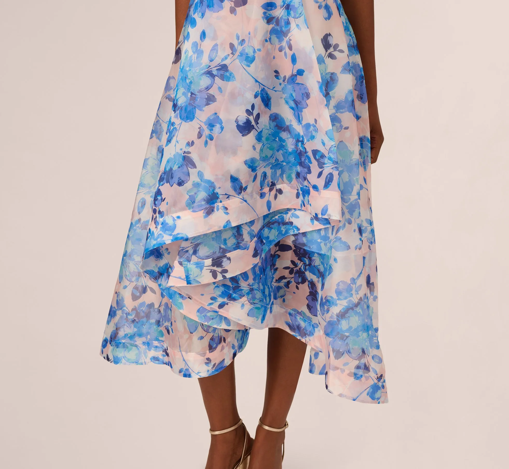 Sleeveless Floral Organza High Low Dress In Blush Blue Multi sold by Adrianna Papell product image thumbnail 4