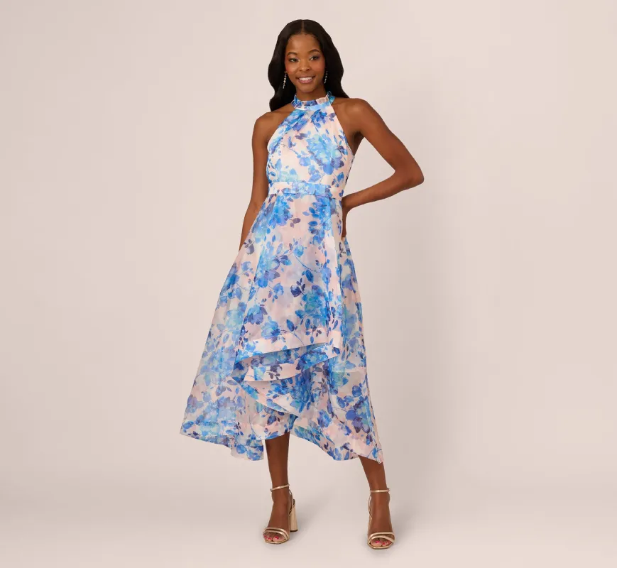 Sleeveless Floral Organza High Low Dress In Blush Blue Multi sold by Adrianna Papell