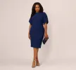 Plus Size Crepe Midi Length Sheath Dress With Pearl Trimmed Sleeves In Navy Sateen sold by Adrianna Papell