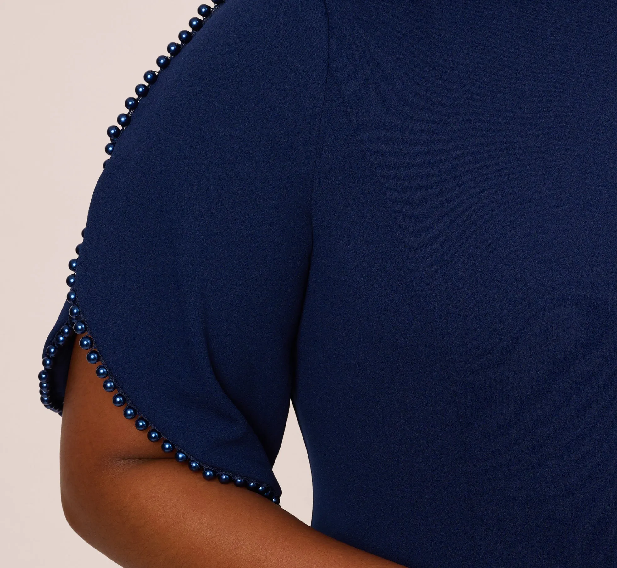 Plus Size Crepe Midi Length Sheath Dress With Pearl Trimmed Sleeves In Navy Sateen sold by Adrianna Papell product image thumbnail 4