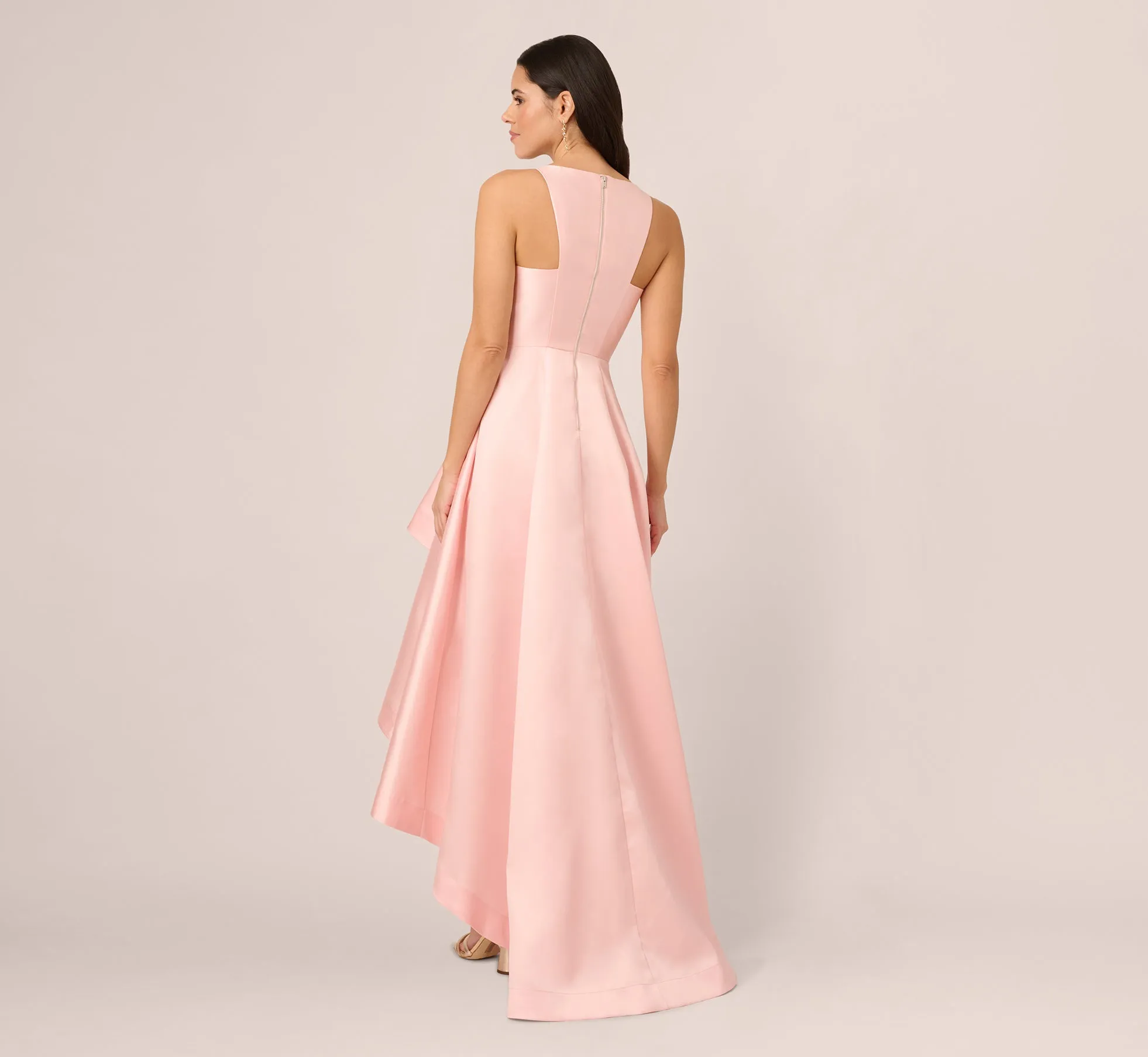 High Low Mikado Gown With Asymmetrical Detail In Pink Peach sold by Adrianna Papell product image thumbnail 5