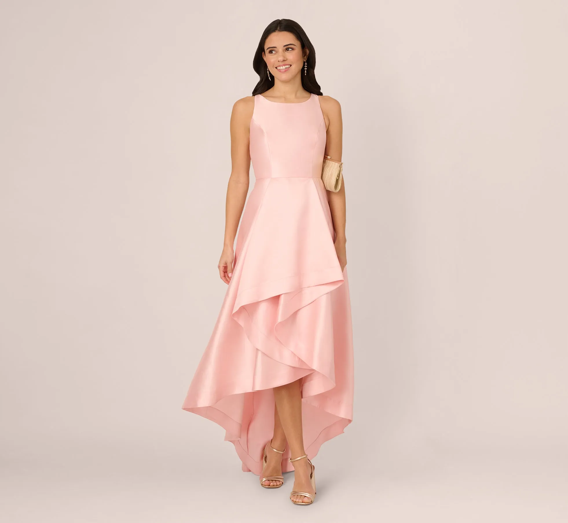 High Low Mikado Gown With Asymmetrical Detail In Pink Peach sold by Adrianna Papell product image thumbnail 2