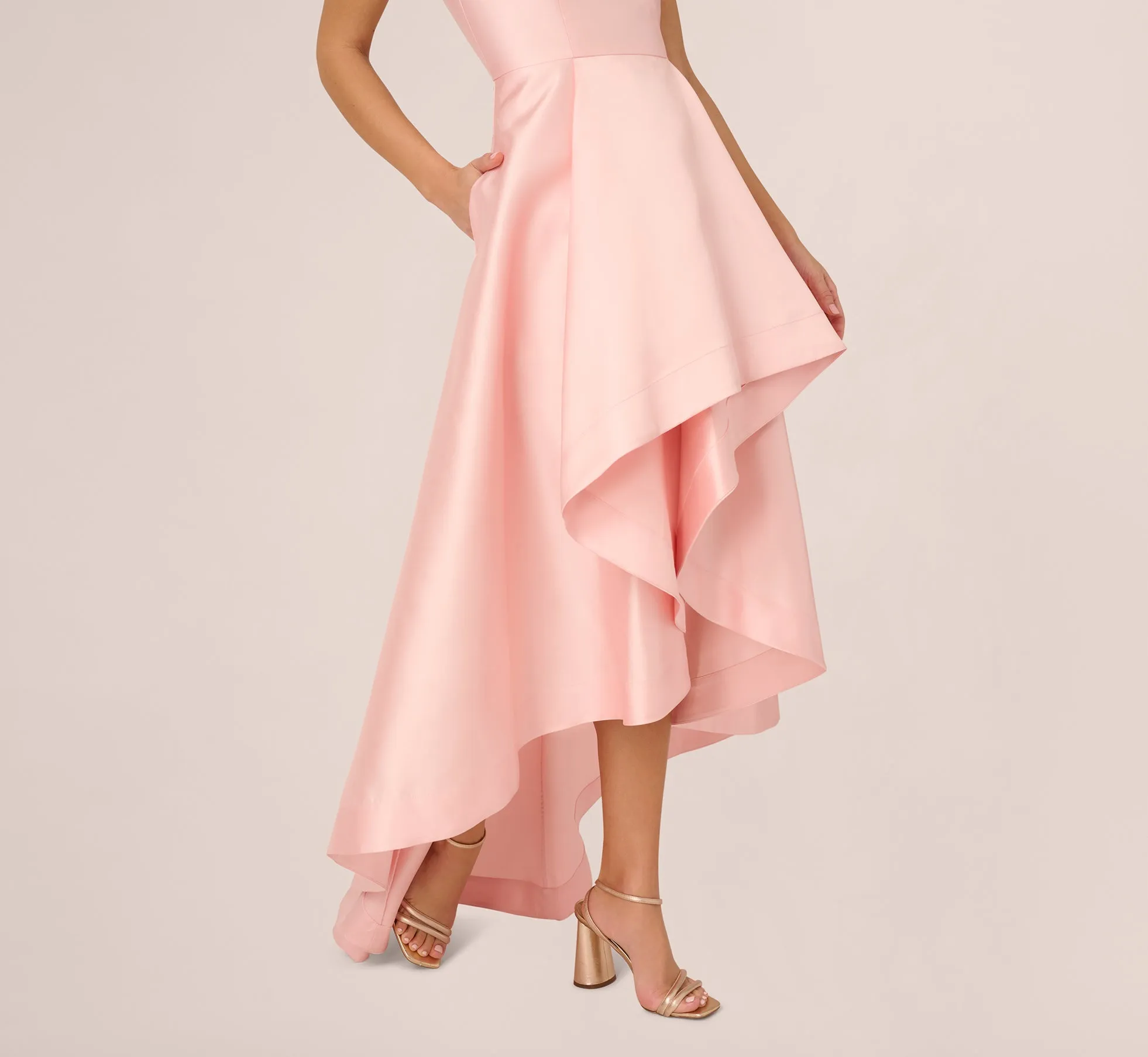High Low Mikado Gown With Asymmetrical Detail In Pink Peach sold by Adrianna Papell product image thumbnail 4