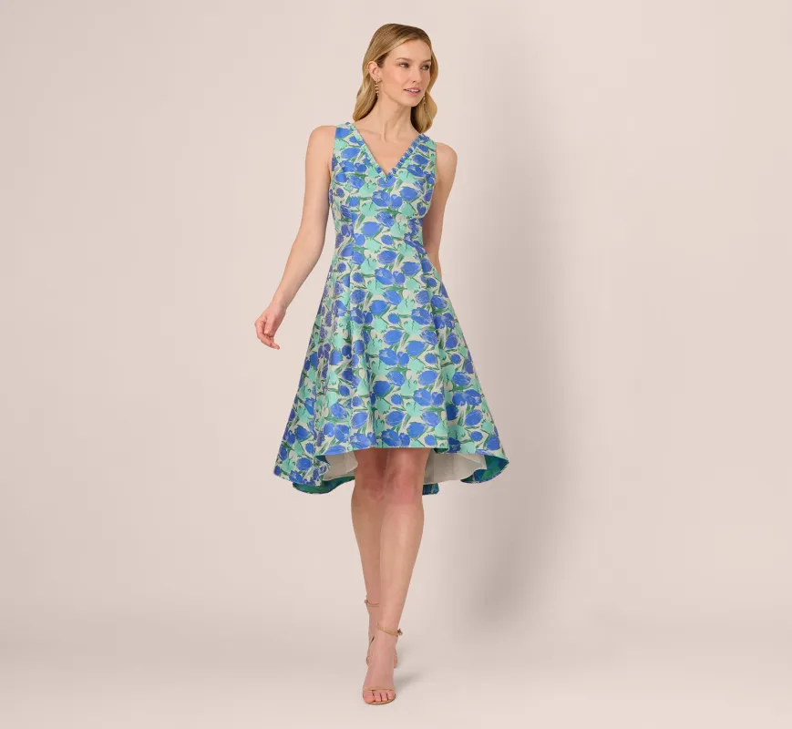 Sleeveless Tulip Jacquard Fit And Flare Midi Dress In Blue Green Multi sold by Adrianna Papell