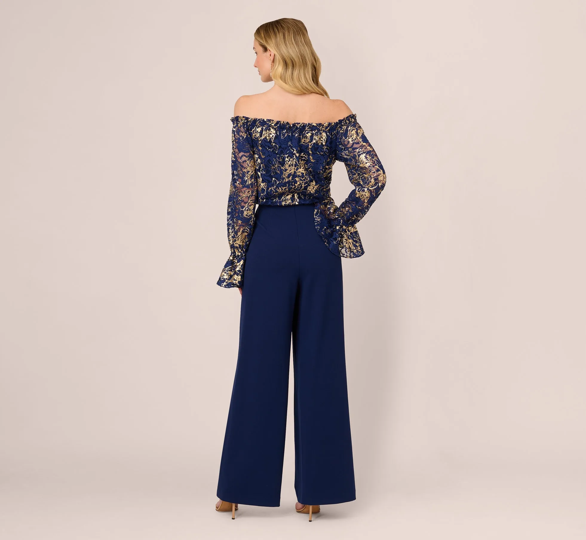 Lace And Crepe Jumpsuit In Navy Gold sold by Adrianna Papell product image thumbnail 5